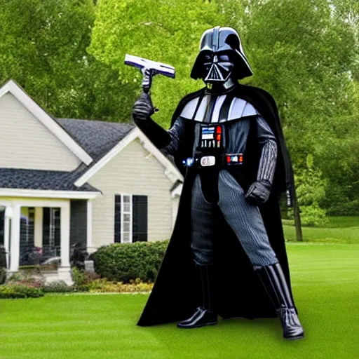 Prompt: Darth Vader buying a house, photo realistic, award-winning, highly-detailed