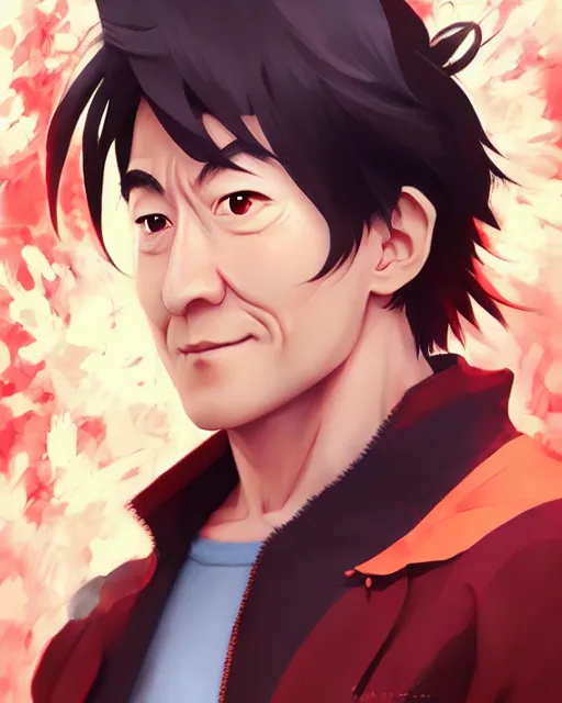 Image similar to anime portrait of Jackie Chan as an anime man by Stanley Artgerm Lau, WLOP, Rossdraws, James Jean, Andrei Riabovitchev, Marc Simonetti, and Sakimichan, trending on artstation