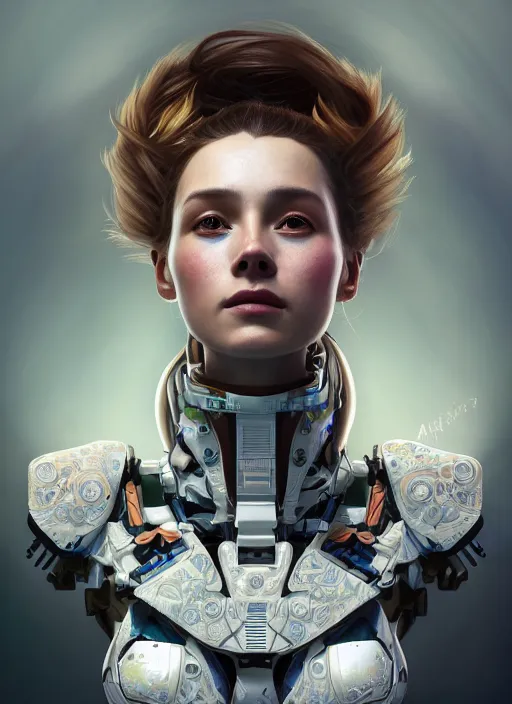 Image similar to symmetry!! portrait of a hybrid robot astronaut, floral! horizon zero dawn machine, intricate, elegant, highly detailed, digital painting, artstation, concept art, smooth, sharp focus, illustration, art by artgerm and greg rutkowski and alphonse mucha, 8 k