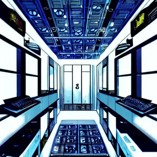 Prompt: a computer server room that looks well lived - in. in the style of gits mamoru oshii. r / corecyberpunk