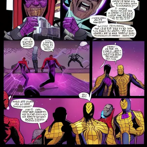 Prompt: thanos uses the snap on spider man aka peter parker