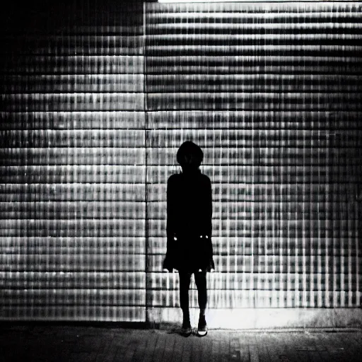 Image similar to foggy neon night, sayaka isoyama leaning back against a wall in a black minidress smoking a cigarette outside a neon lit entrance, 1 9 7 0 s, intricate, moody, tasteful, intimate, highly detailed, short focus depth, artgerm, daido moriyama