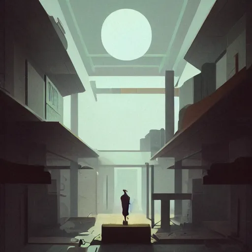 Image similar to a matte painting of obscure corners of nameless interiors by emiliano ponzi, james gilleard, george ault, david hockney, atey ghailan, albert namatjira, marius borgeaud, minimalist, bauhaus, retrofuturism, postminimalism, concept art, matte background, matte drawing, magical realism, space art, generative art