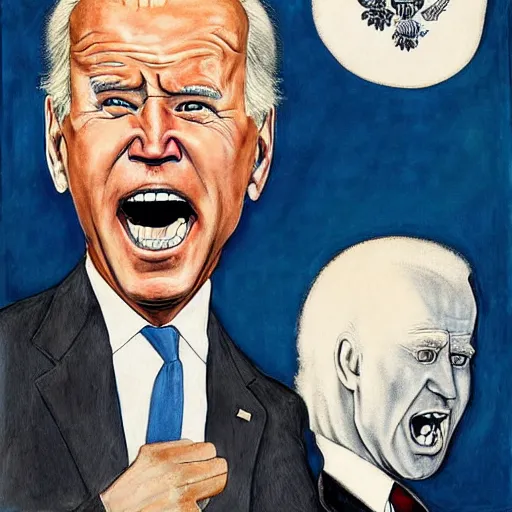 Image similar to joe biden screaming, by egon schiele and william blake and stephen gammell