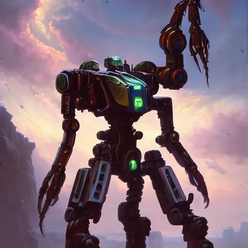 Prompt: beautiful oil painting with high detail of a mech spider robot from dungeons and dragons and art direction by James Cameron ;by artgerm; wayne reynolds art station; cinematic quality character action render; ultra high quality model; production quality cinema model; flaming plasma aesthetic