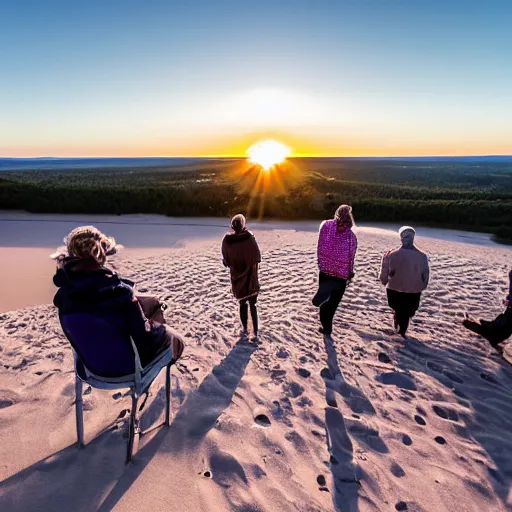 Image similar to three people watching the sun go down on the dune du pilat