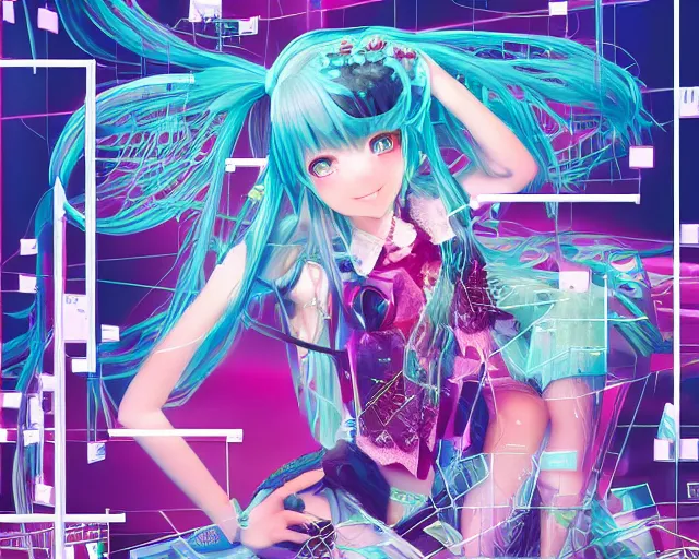 Image similar to fractal hatsune miku playing tetris, romance novel cover, cookbook photo, in 1 9 9 5, y 2 k cybercore, industrial photography, still from a ridley scott movie