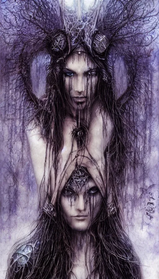 Prompt: portrait of a digital shaman, by luis royo,