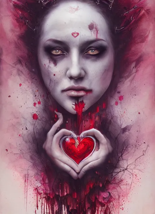 Prompt: queen of hearts, highly detailed, cinematic, 8 k, by megan duncanson, stanley artgermm, tom bagshaw, craig mullins, carne griffiths, ayami kojima, beksinski, giger, trending on deviantart, hyper detailed, horror, full of colour