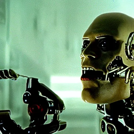 Image similar to movie still of a cool cyborg, cinematic composition, cinematic light, by george romero and john carpenter