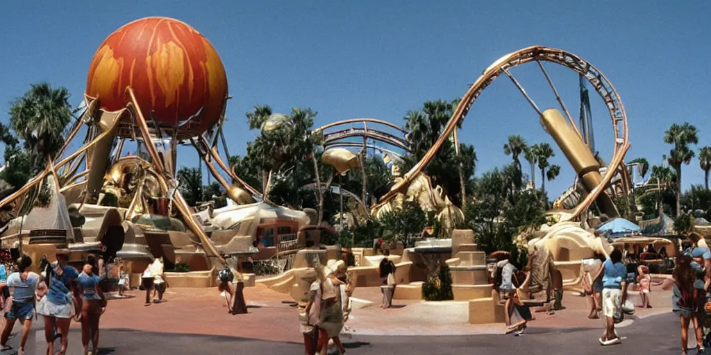 Prompt: 1990s photo of the E.T. ride at Universal Studios in Orlando, Florida