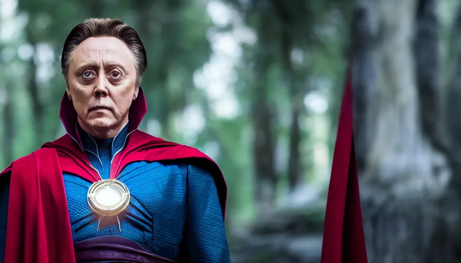 Prompt: portrait cosplay Christopher Walken as Doctor Strange, photography 4k, ultra wide, f1.8 anamorphic, bokeh, 4k,