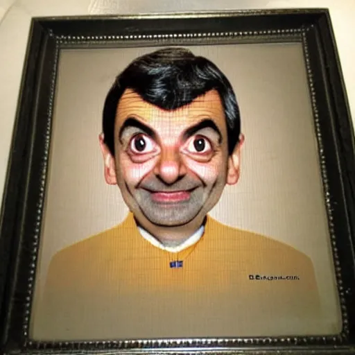 Image similar to photo of mr. bean made out of baked beans