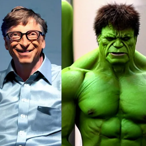 Image similar to bill gates cosplaying as the hulk, muscly bill gates wearing a hulk costume, bill gates jacked beefy cosplay award winner