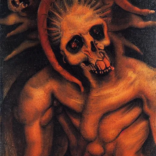 Prompt: demonic figure, oil painting, hell and nightmare, 1 5 0 0 s