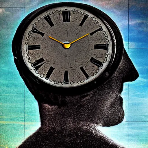 Prompt: man gains control of time, digital art, surrealist, a sense of awe