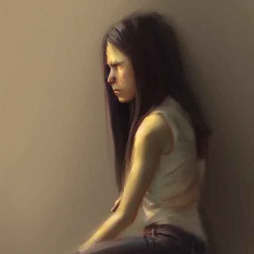 Image similar to “a girl crying in the corner by Greg Rutkowski, realism, depression, trending on artstation”