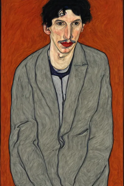 Image similar to long shot portrait of Adam Driver, Egon Schiele