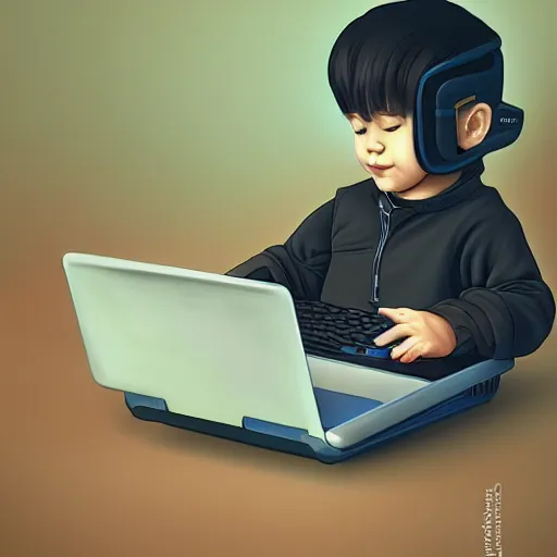 Prompt: The world cutest baby hacking on his laptop, adorable, digital art, trending on artstation