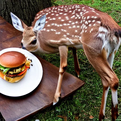 Prompt: deer eating hamburger