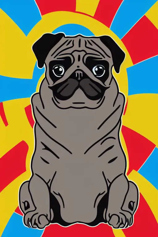 Prompt: Portrait of a pug as big as the world, sticker, colorful, illustration, highly detailed, simple, smooth and clean vector curves, no jagged lines, vector art, smooth