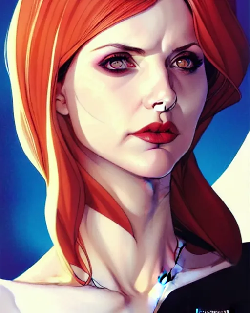 Image similar to artgerm, joshua middleton comic cover art, pretty sarah michelle gellar superhero, asymmetrical big black oval spot covering left eye from eyebrow to cheek, left eye spot only, very pale white skin, no spot right eye, white around right eye