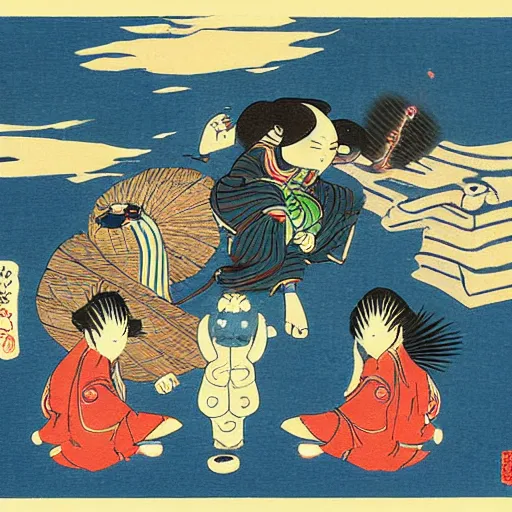 Prompt: a yokai illustration by Gojin Ishihara