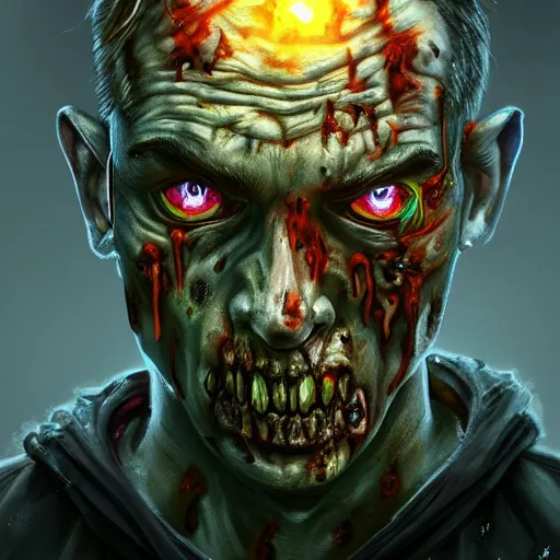 Image similar to highly detailed horrible zombie portrait, grimdark urban game icon, stylized digital illustration, radiating a glowing aura, global illumination, ray tracing, hdr, fanart arstation by ian pesty and katarzyna bek - chmiel