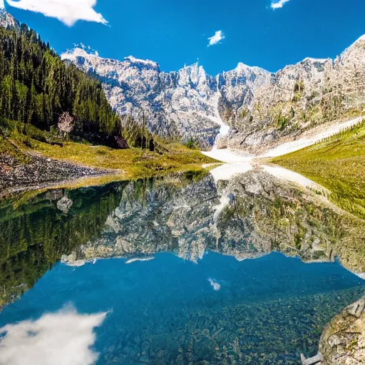 Image similar to mountains reflecting in the crystal clear water