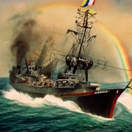 Image similar to the sinking of the rainbow warrior by the dastardly mustache twirling french