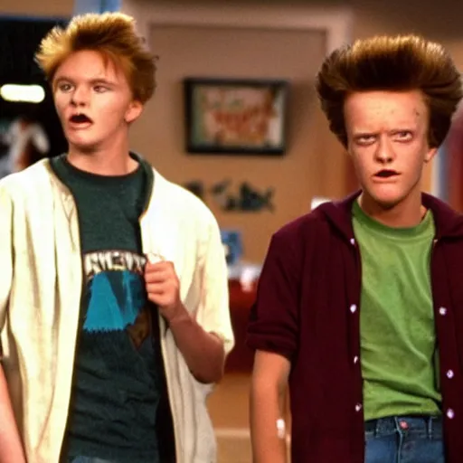 Prompt: movie still of teenage actors as beavis and butthead