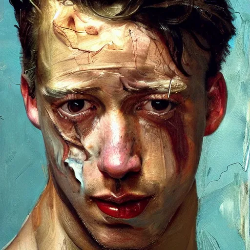 Image similar to high quality high detail painting by lucian freud and jenny saville, hd, fightclub, turquoise