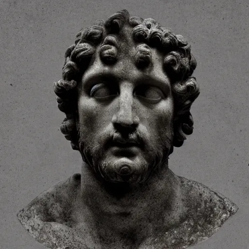 Prompt: a highly detailed marble bust of a roman god, dark negative space, glitchcore, data mosh, 4k