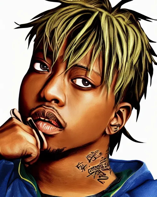 Image similar to juice wrld rapper rockstar legend as an anime character highly detailed photo realistic anime digital art