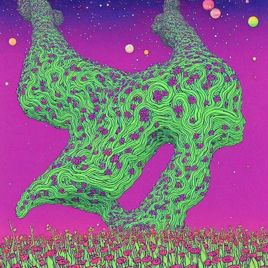 Prompt: ( ( ( ( a huge ship covered in grass and flowers moving through a dimensional gap at the end of the galaxy. ) ) ) ) by mœbius!!!!!!!!!!!!!!!!!!!!!!!!!!!, overdetailed art, colorful, artistic record jacket design