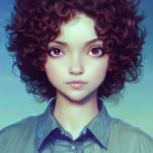 Prompt: portrait of cute pixie character with curly hair, highly detailed, digital painting, artstation, concept art, sharp focus, illustration, strong brush stroke, anime, art by greg rutkowski, ilya kuvshinov, sharp focus, ghibli studio, art by ilya kuvshinov, rossdraws