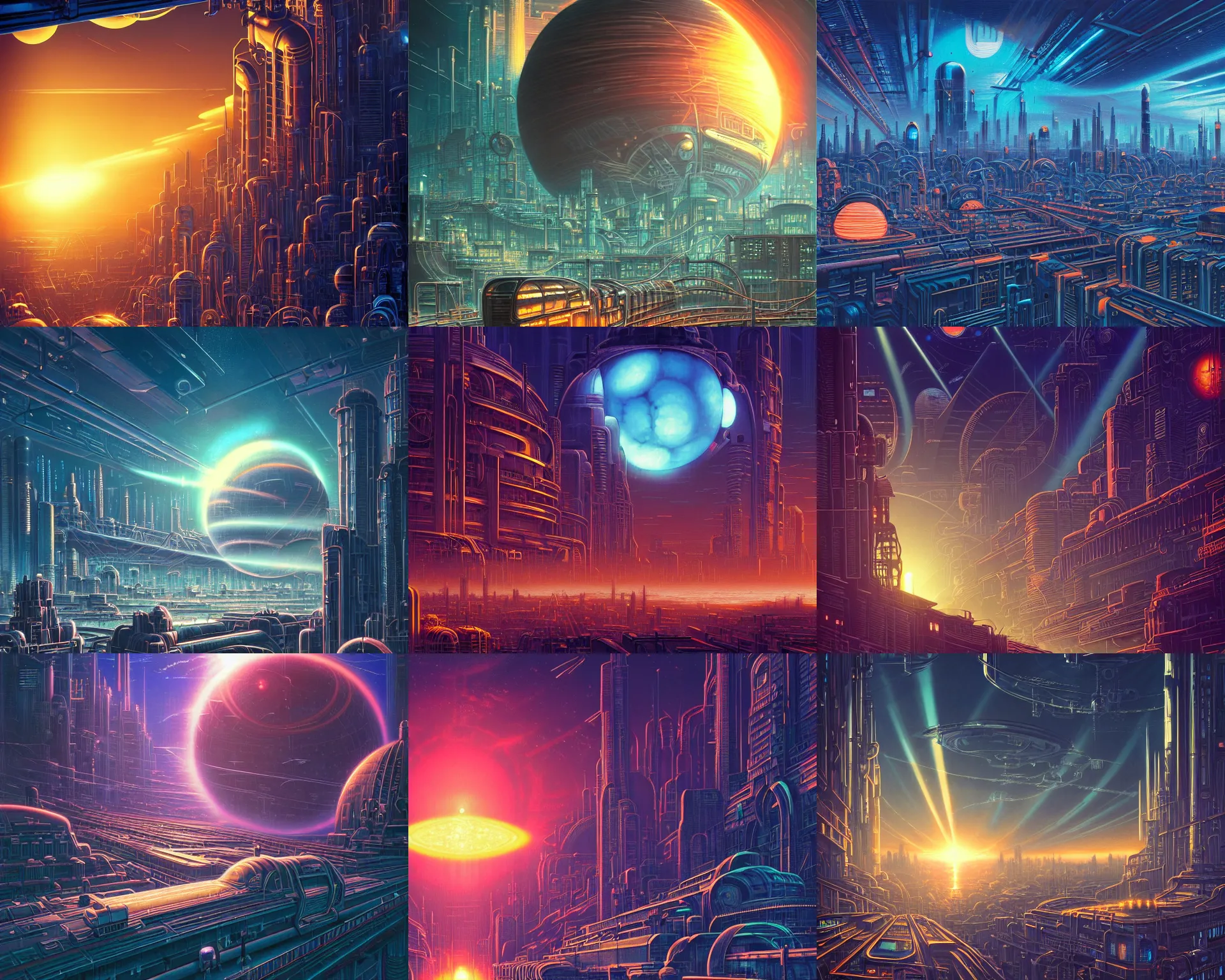 Prompt: the beautiful, industrial, and futuristic metropolis that glows in plasma of the plasma sun orb is so old fashioned, i wish it would disappear into a smoldering ruin by dan mumford, yusuke murata, makoto shinkai, ross tran, cosmic, heavenly, god rays, intricate detail, cinematic, cel shaded, unreal engine, featured on artstation, pixiv