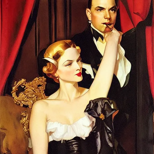 Image similar to master and margarita by j. c. leyendecker, tamara de lempicka