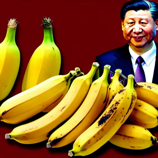 Prompt: Chinese president with bananas, dragon, fight, flaming mountain, painting