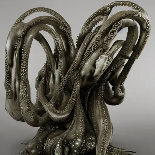 Prompt: marble sculpture of a robotic octopus, h. r. giger,