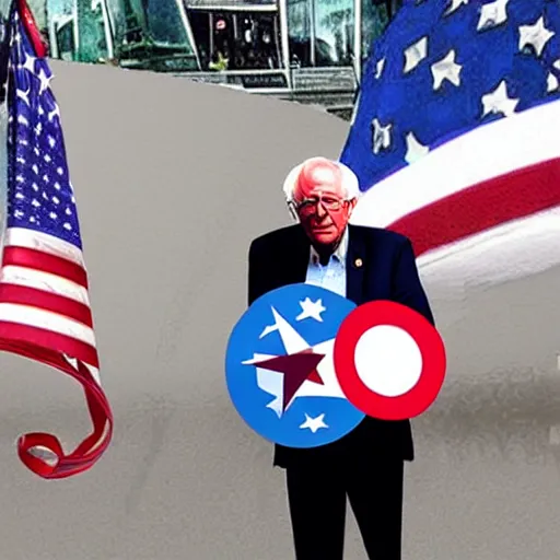 Image similar to bernie sanders with captain america's shield