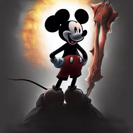 Prompt: Mickey mouse as a dark souls boss by Dariusz Zawadzki