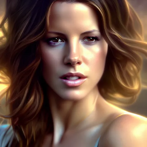 Prompt: beautiful digital painting of young kate beckinsale background with high detail, 8 k, stunning detail, photo by artgerm, greg rutkowski and alphonse mucha, unreal engine 5, 4 k uhd