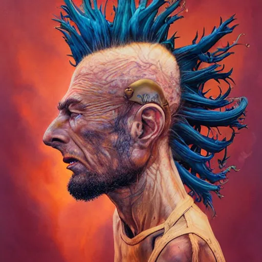 Image similar to fungus mohawk projector portrait by gaston bussierre and charles vess and james jean and erik jones and rhads, inspired by rick and morty, epic, funny, huge scale, beautiful fine face features, intricate high details, sharp, ultradetailed