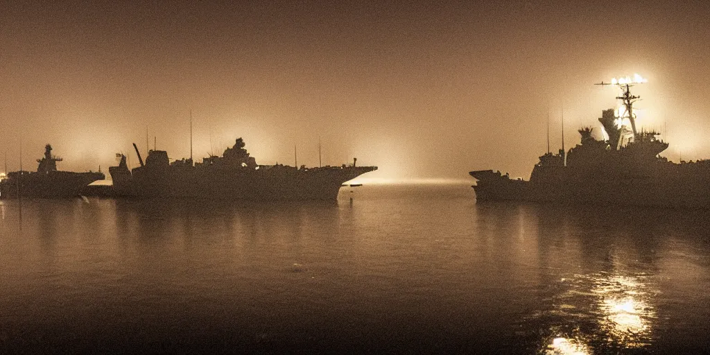 Prompt: a british navy in fog at night, high detail, high definition, photorealistic, 8k