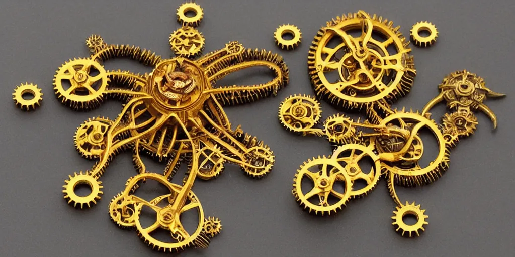 Prompt: highly detailed mechanical Golden octapus, cogs and gears, tiny details, beautiful and powerful