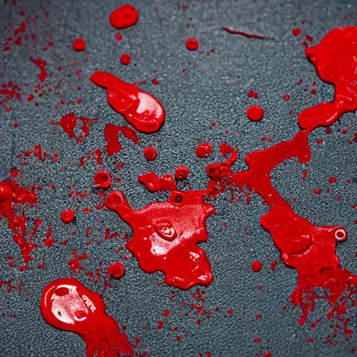 Image similar to photo of a lego set splattered with blood, shiny dark red blood splatter