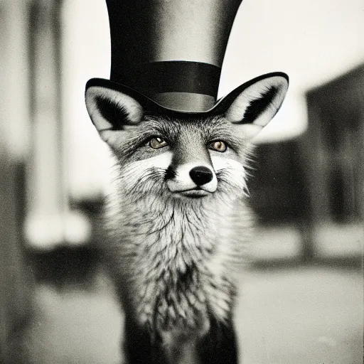 Image similar to 35mm photo of a Fox with a top hat