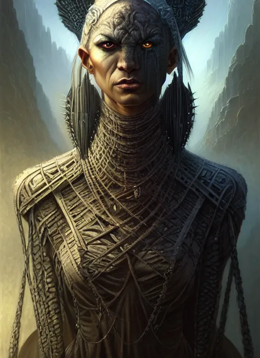 Image similar to portrait shot of dark evil ancient warrior in a scenic dystopian environment, intricate, elegant, highly detailed, centered, digital painting, artstation, concept art, smooth, sharp focus, illustration, artgerm, tomasz alen kopera, peter mohrbacher, donato giancola, joseph christian leyendecker, wlop, boris vallejo