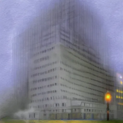 Image similar to a nut attacking the fbi headquarters, digital painting, high quality, volumetric fog